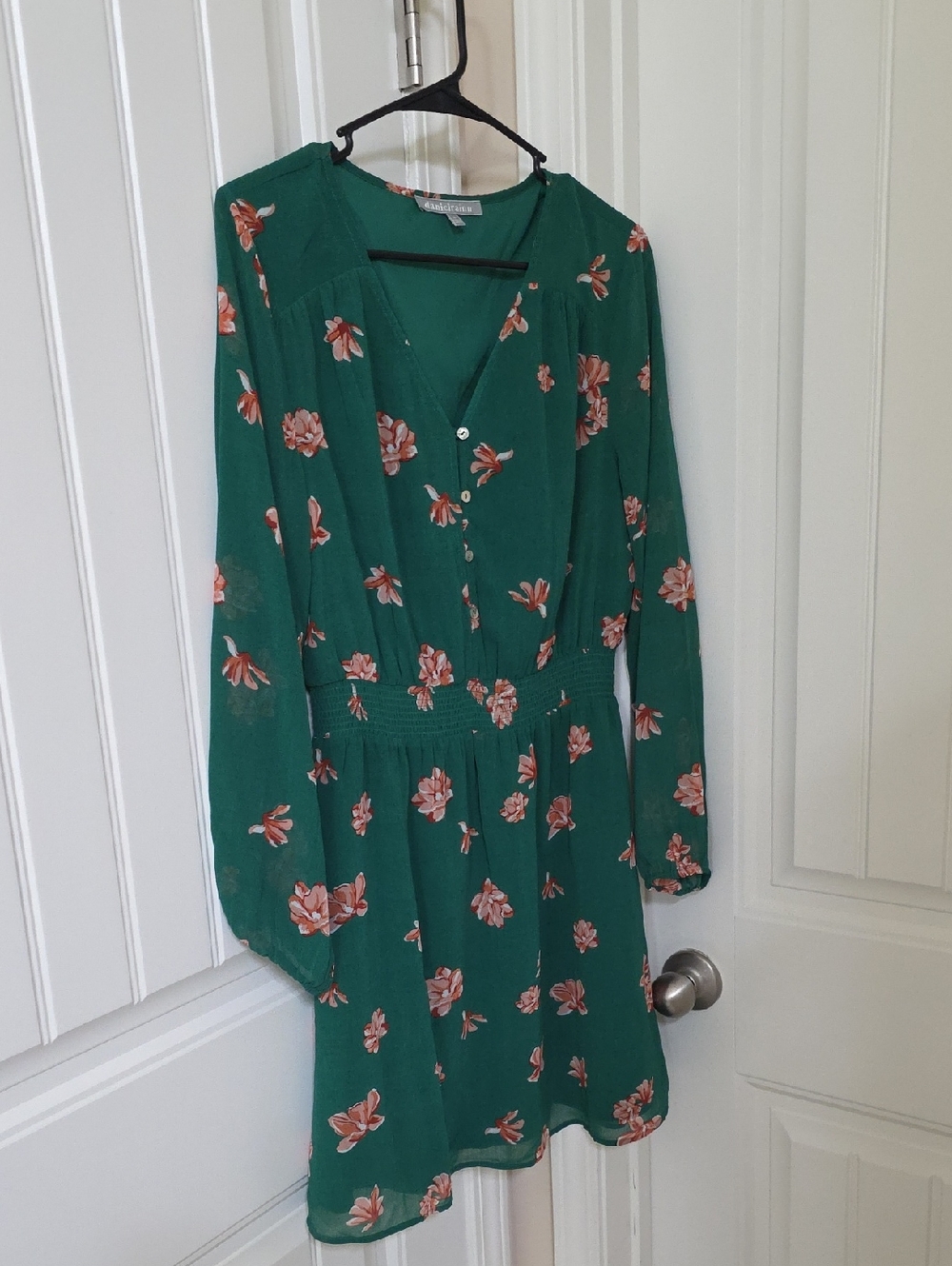 Daniel Rainn Emerald Green Floral Button-Front Long Sleeve Dress